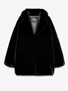 Zara Black Faux Fur Jacket M